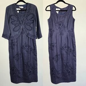Anna Gerlin Linen Embroidered Butterfly Dress Set Womens 6 Cottagecore Lagenlook